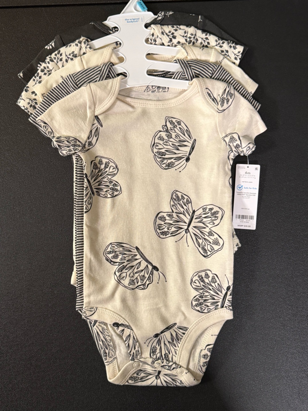 NWT 6m Carters 5pack Print Short-Sleeve Bodysuit - Cream/Black